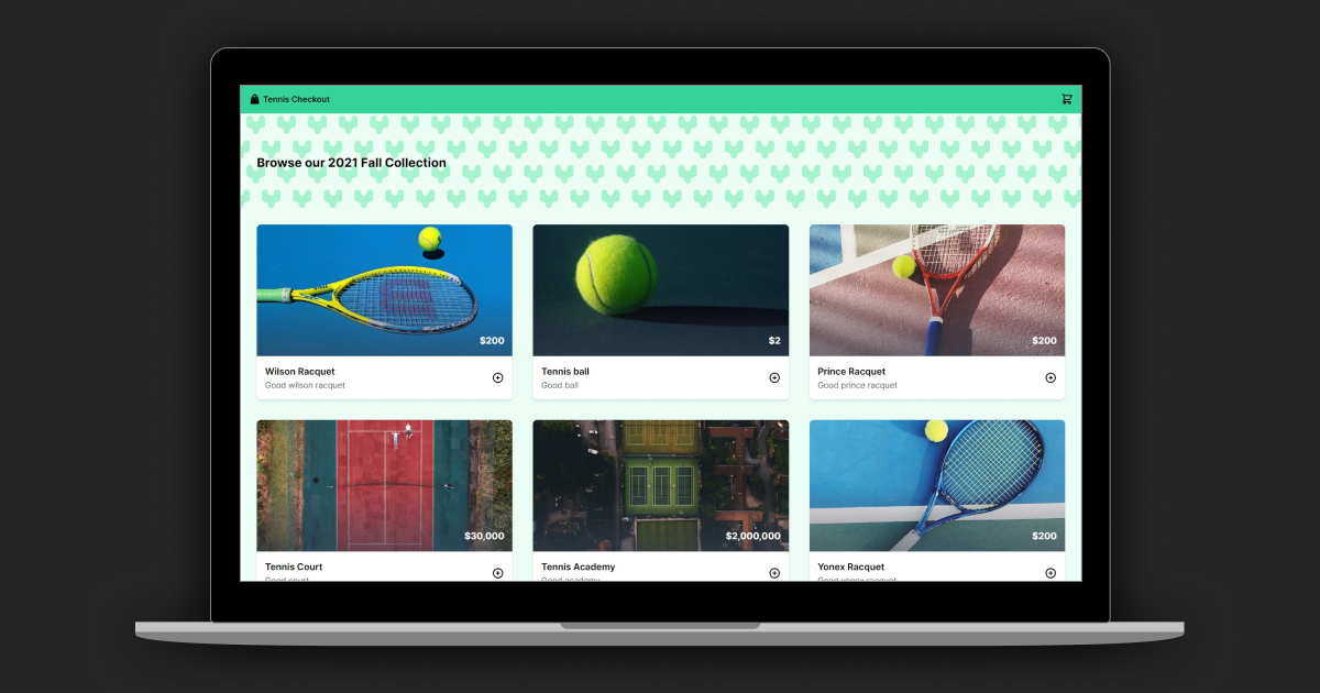 Computer showing the tennis checkout homepage